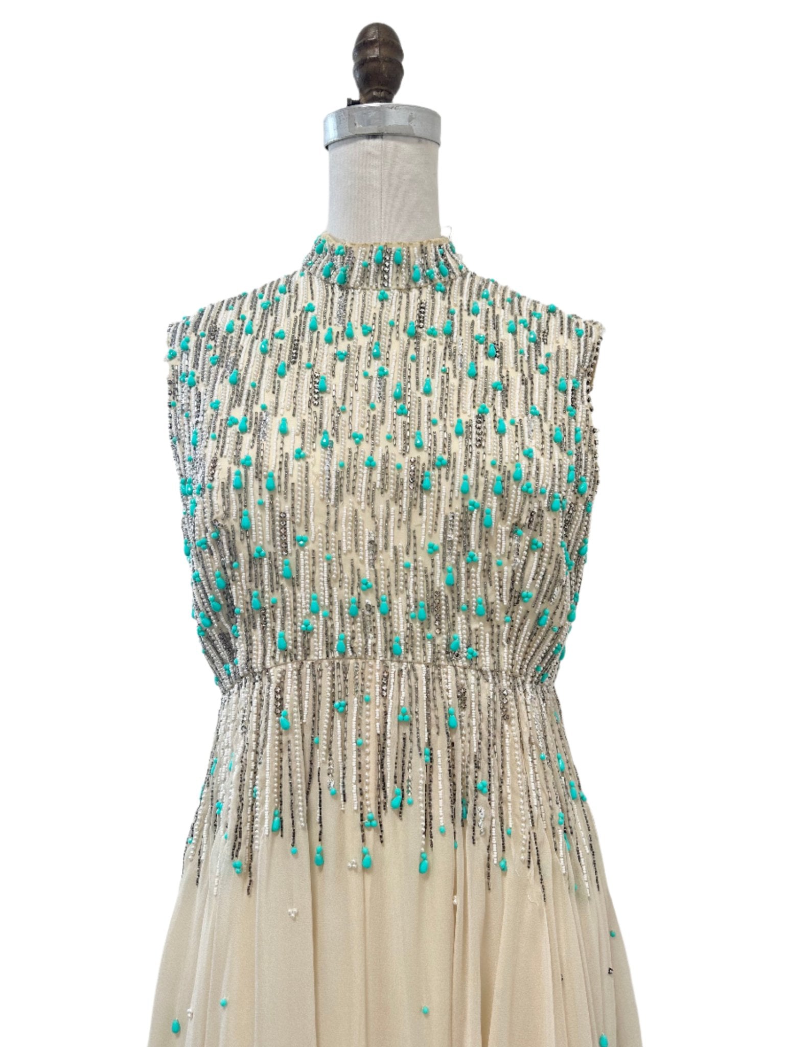 beaded neck chiffon dress Vintage Tiffany Blue V-Neck A-Line Beaded Chiffon Long Prom Dress Even main image 0
