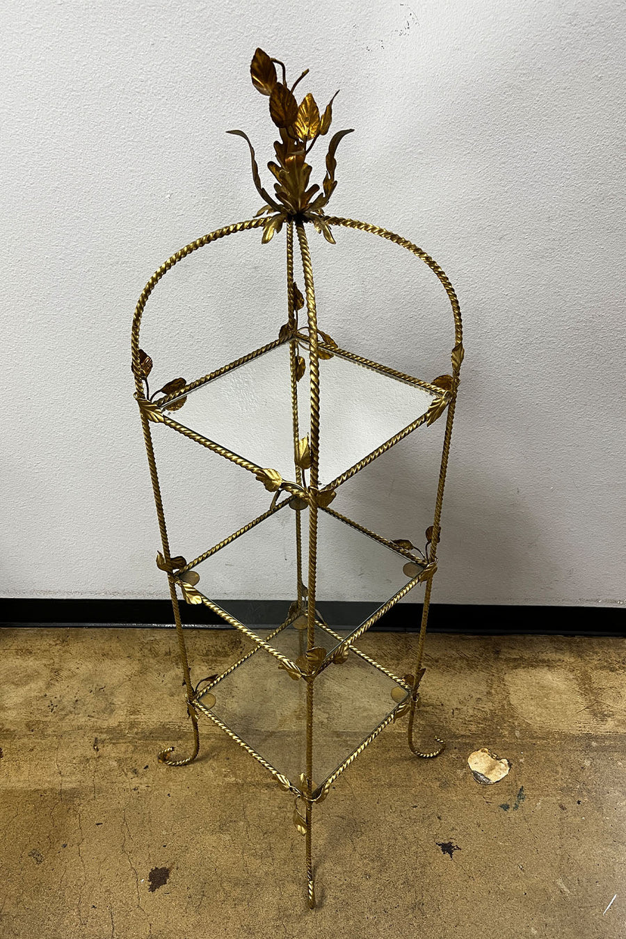 1960s Gold Iron Etagere With Glass Shelves - Burning Torch Online Boutique