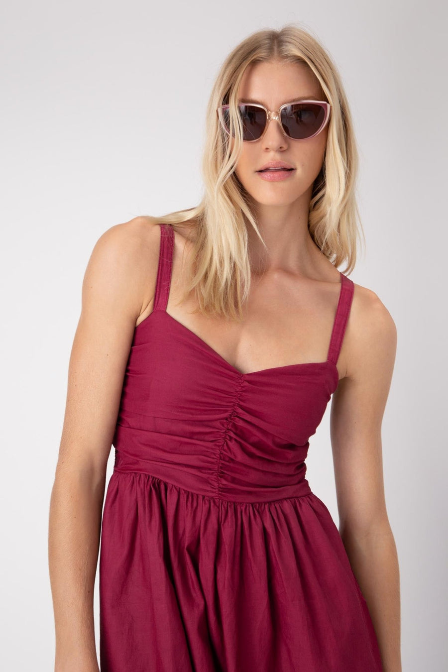 BRYCE RUCHED BODICE DRESS, SANGRIA - Burning Torch Online Boutique
