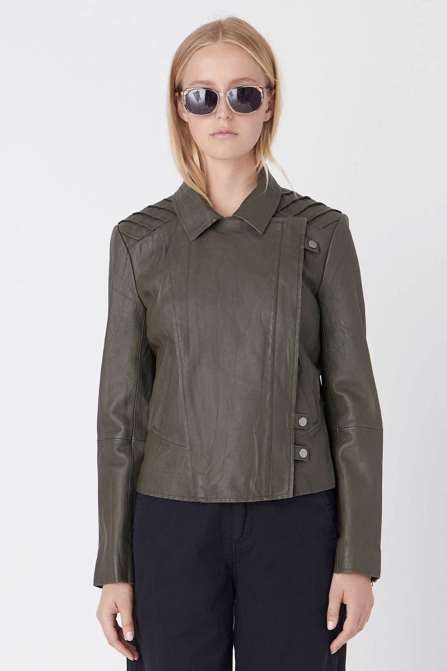 LEATHER CLASSIC MOTO, ARMY - Burning Torch Online Boutique