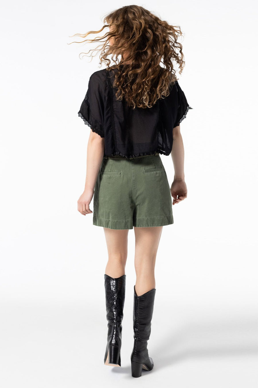 LOVE NOT WAR HIGH WAISTED SHORT, ARMY - Burning Torch Online Boutique