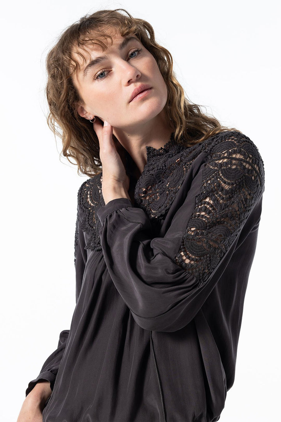THE EMPRESS LONG SLEEVE BLOUSE, LICORICE - Burning Torch Online Boutique