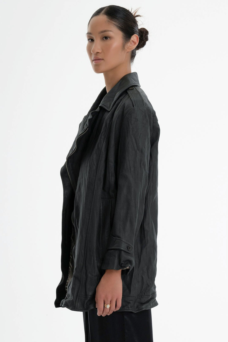WASHED LEATHER MICRO TRENCH, VINTAGE BLACK - Burning Torch Online Boutique