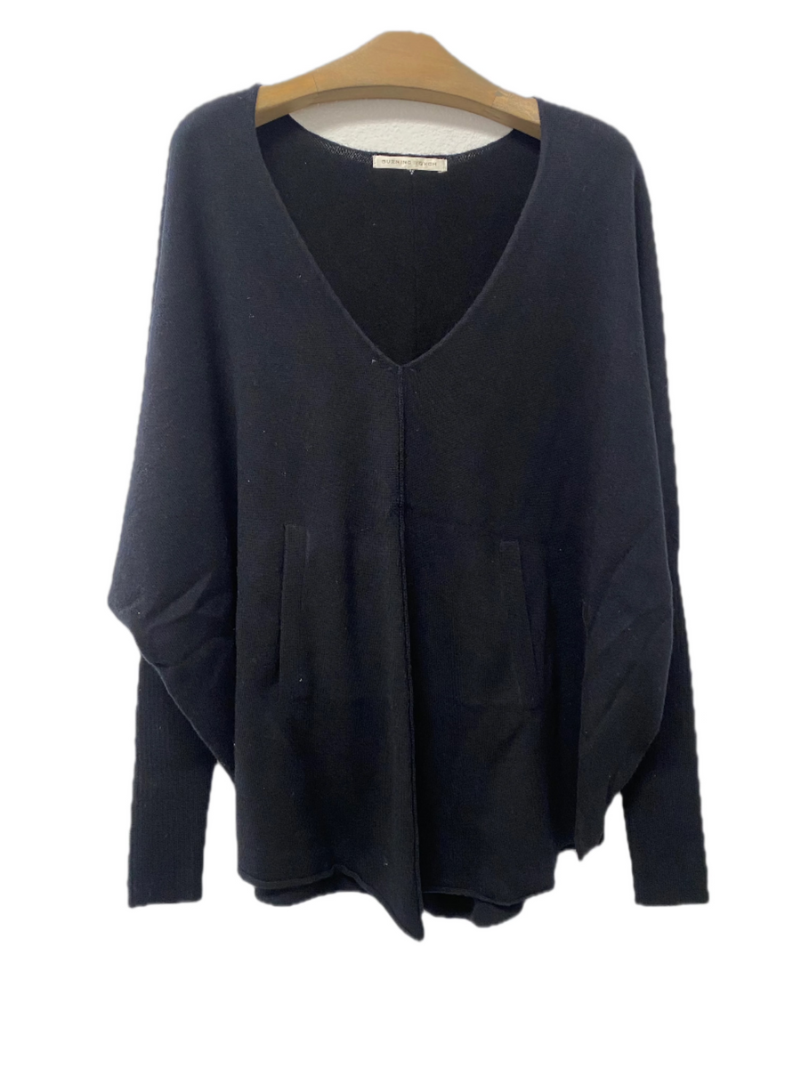 SHEETS PONCHO SWEATER, SAMPLE, BLACK