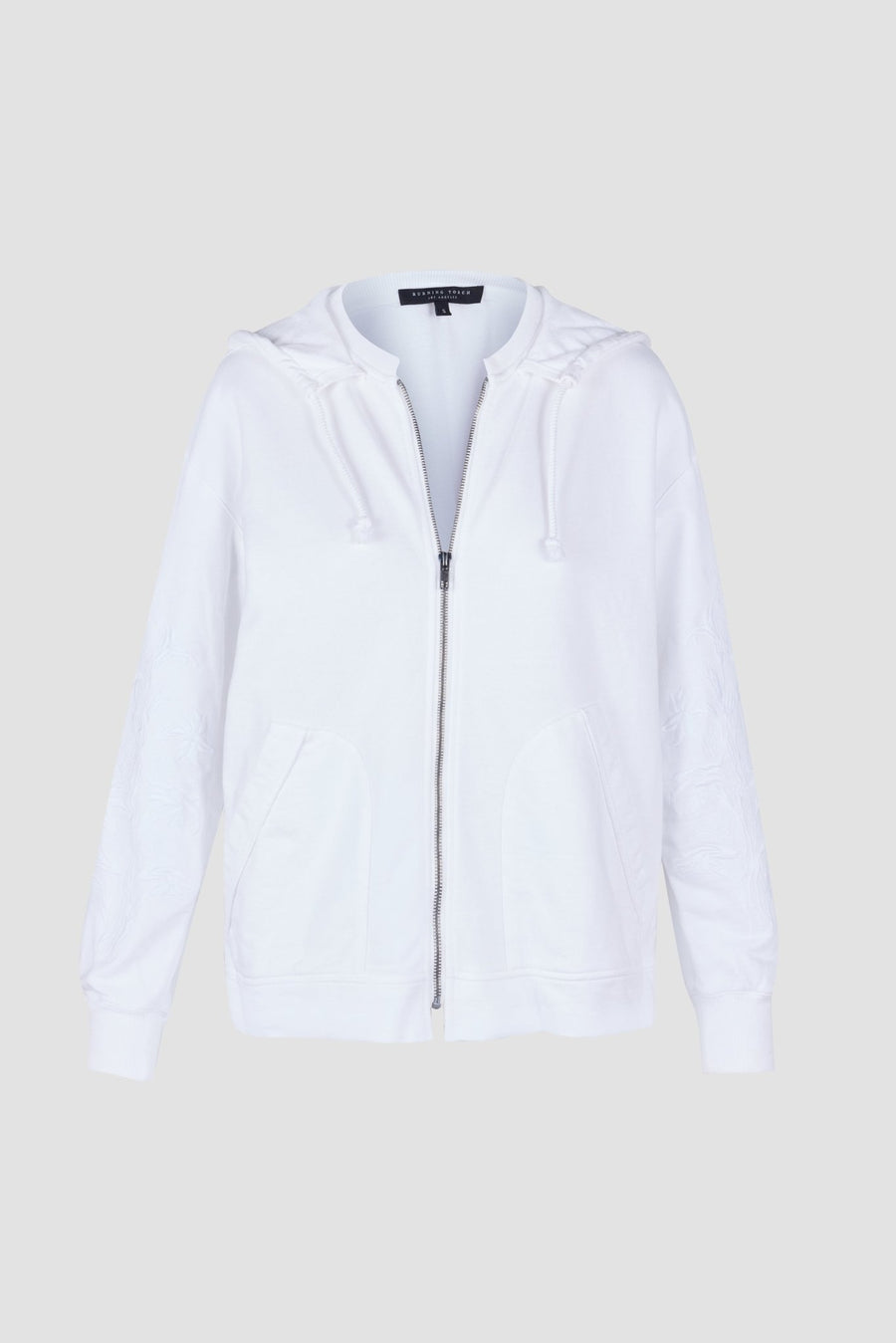 FLEECE HOODIE ZIP JKT, WHITE - Burning Torch Online Boutique
