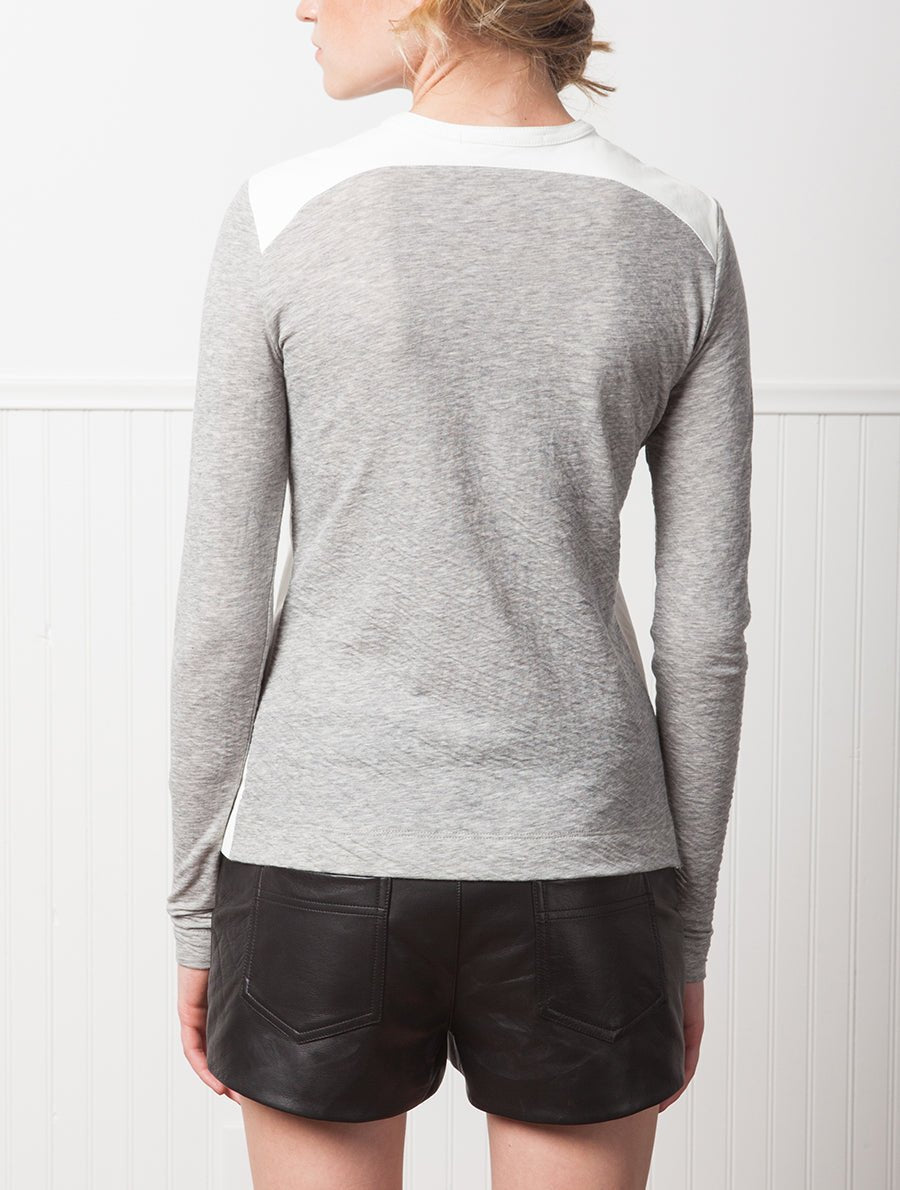 LEATHER KNIT MIX JACKET, WHITE/HEATHER, SAMPLE - Burning Torch Online Boutique