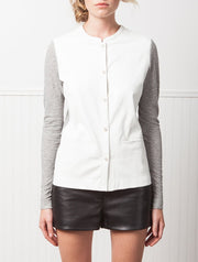 LEATHER KNIT MIX JACKET, WHITE/HEATHER, SAMPLE - Burning Torch Online Boutique