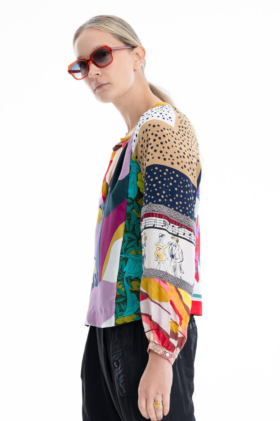 LILY UPCYCLED BLOUSE SAMPLE 72120 , MULTI - Burning Torch Online Boutique