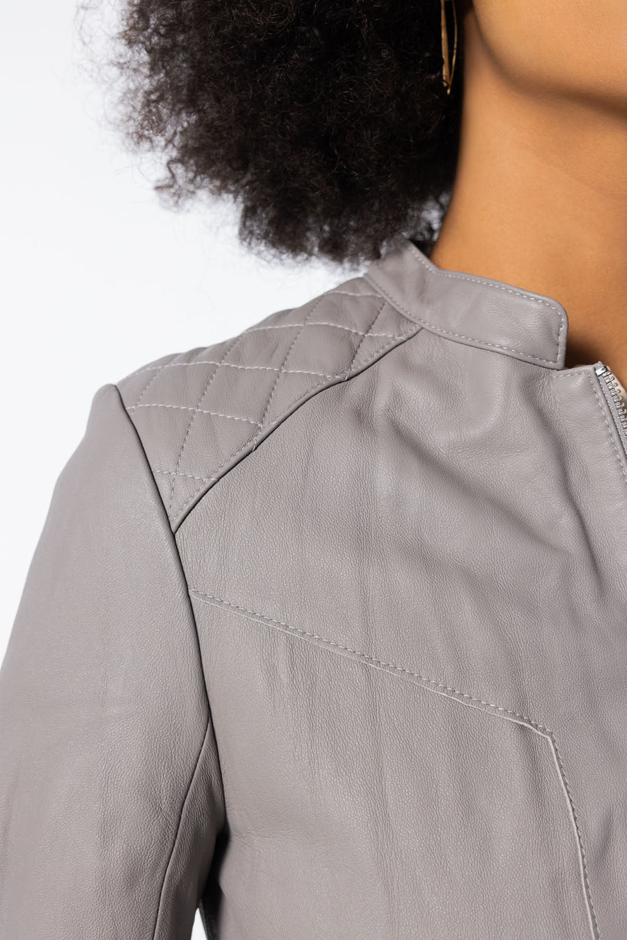 QUILTED WASHED LEATHER JACKET, DOVE - SAMPLE 21062 - Burning Torch Online Boutique
