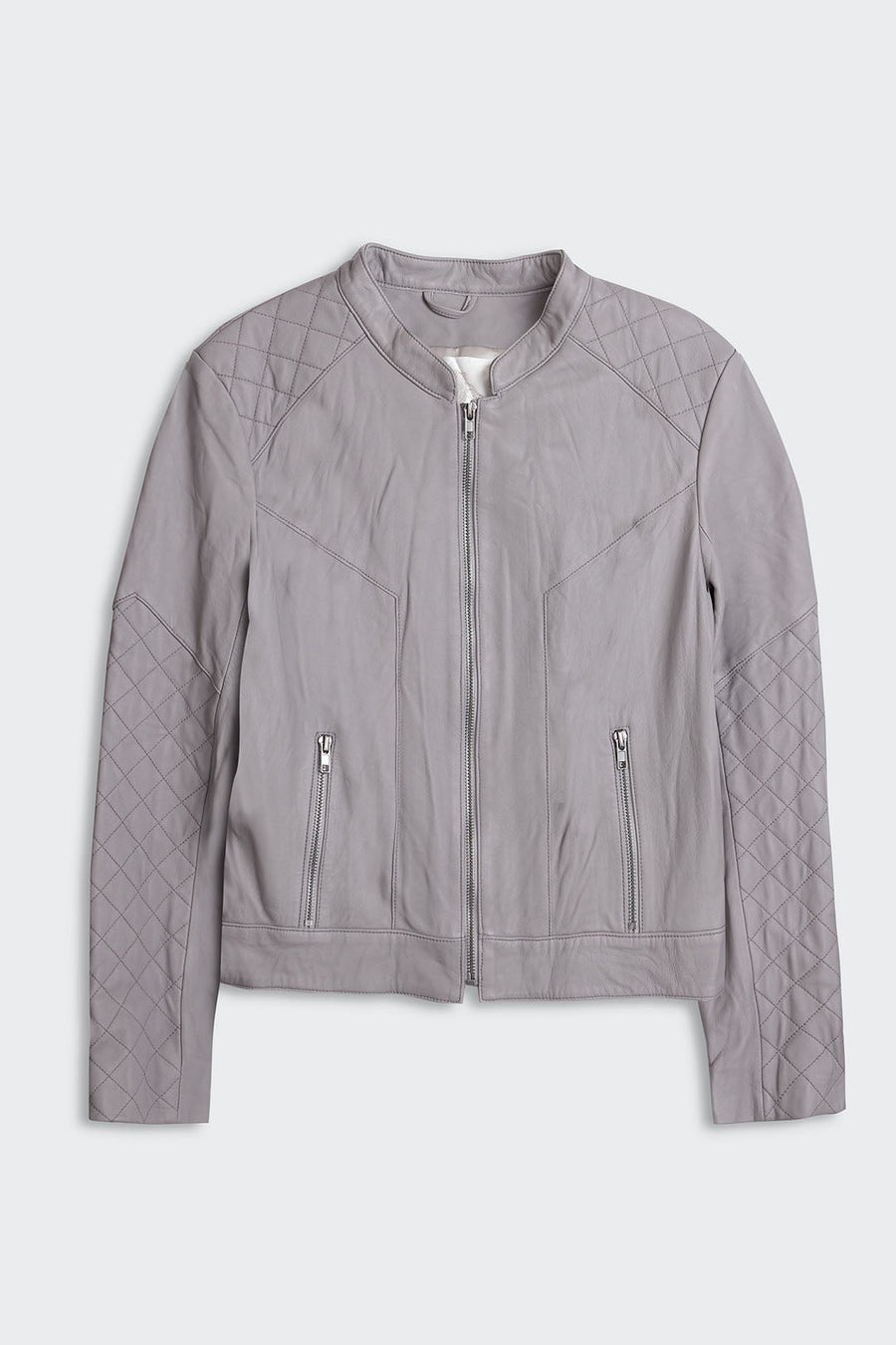 QUILTED WASHED LEATHER JACKET, DOVE - SAMPLE 21062 - Burning Torch Online Boutique
