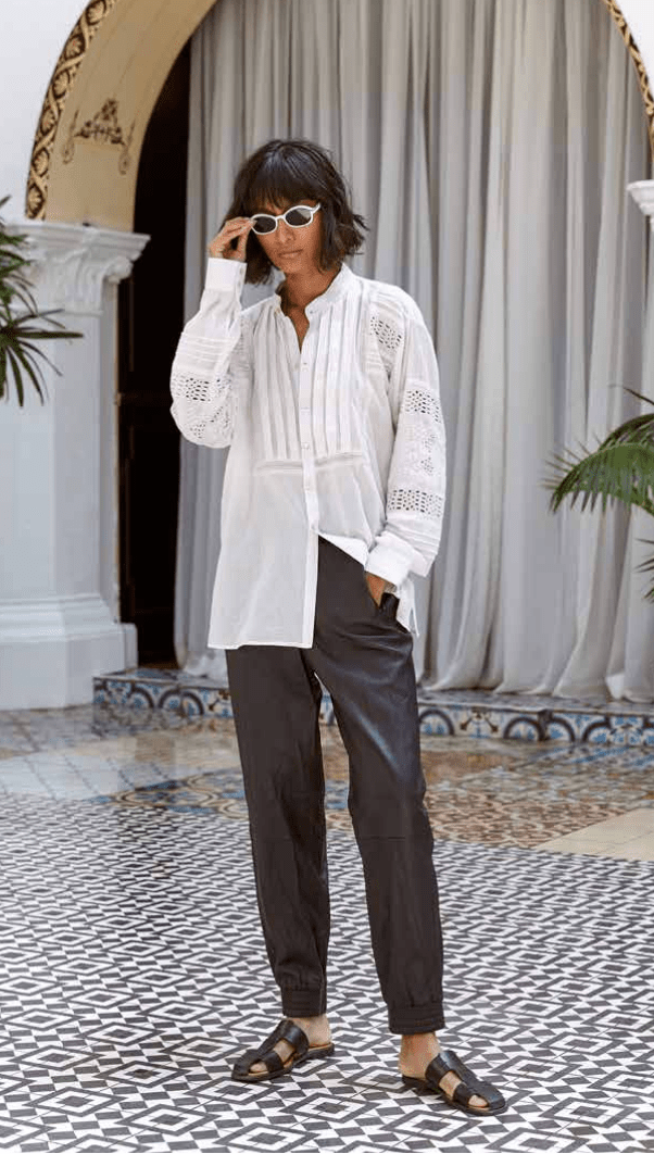 TOLUCA LONG SLEEVE EYELET SHIRT, WHITE - SAMPLE 71890 - Burning Torch Online Boutique