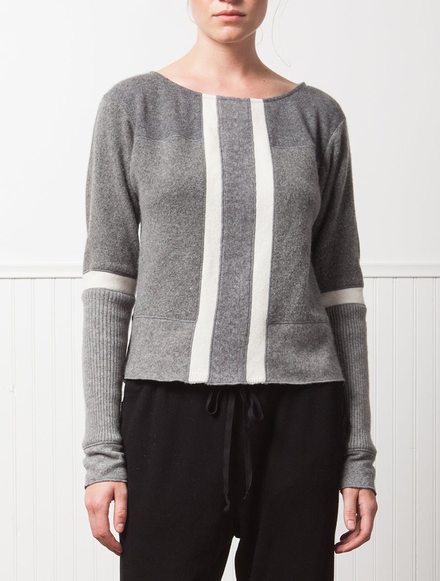 UPCYCLED CASHMERE SWEATER, HEATHER GREY/IVORY, SAMPLE - Burning Torch Online Boutique