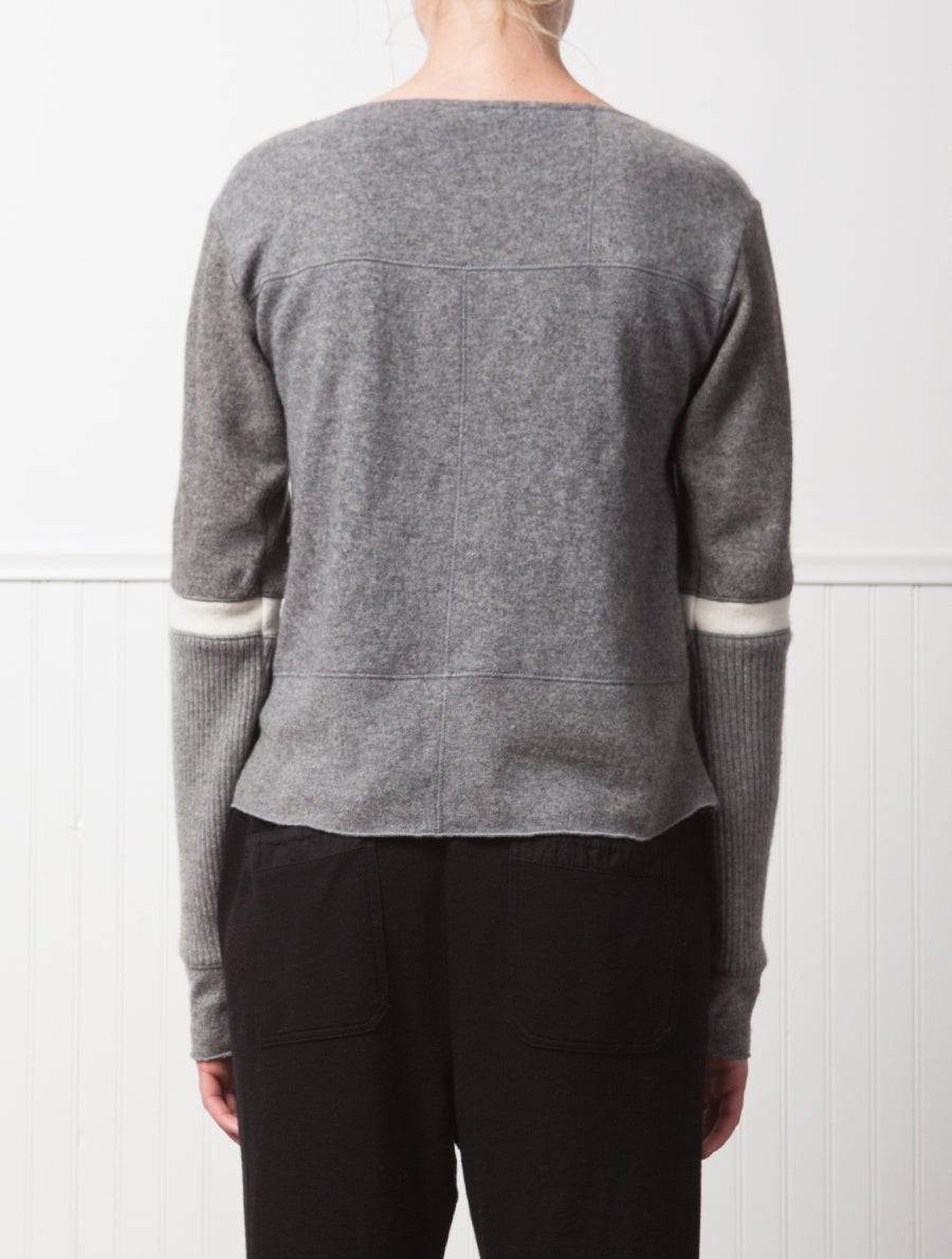 UPCYCLED CASHMERE SWEATER, HEATHER GREY/IVORY, SAMPLE - Burning Torch Online Boutique