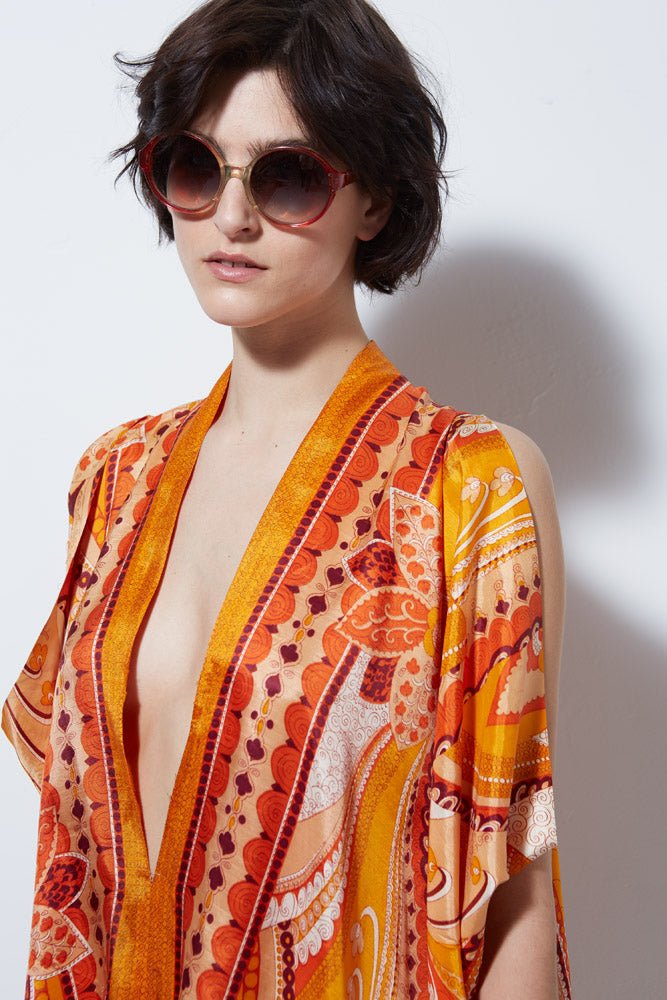 VT151 VINTAGE ORANGE PAISLEY ROMPER - Burning Torch Online Boutique