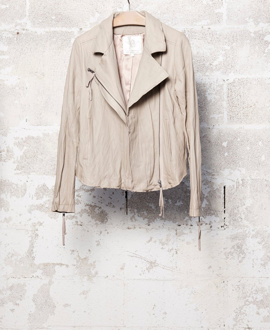WASHED LEATHER JACKET, SNOW - Burning Torch Online Boutique