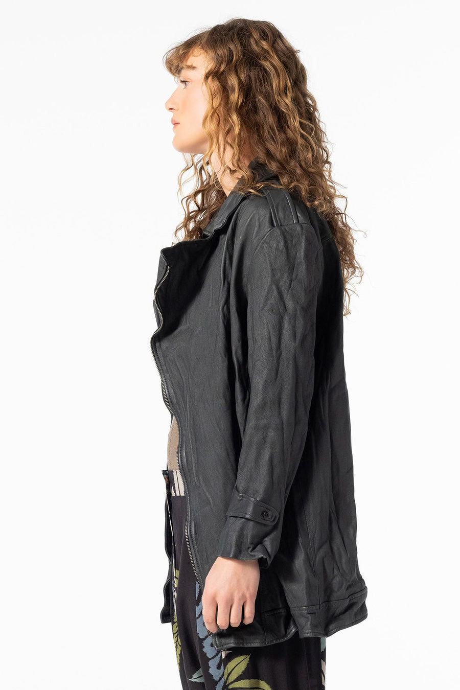 WASHED LEATHER MICRO TRENCH, VINTAGE BLACK - Burning Torch Online Boutique
