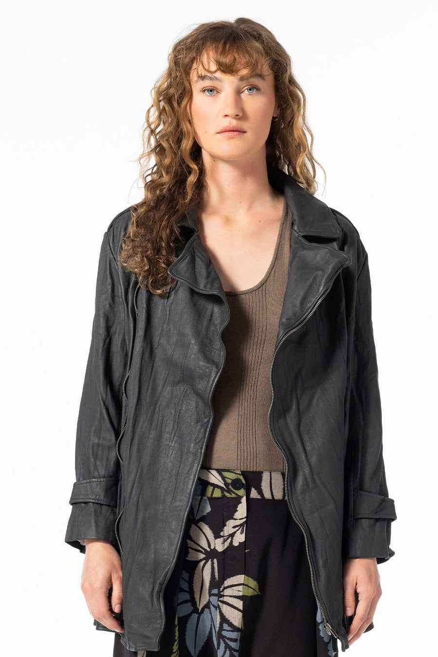 WASHED LEATHER MICRO TRENCH, VINTAGE BLACK - Burning Torch Online Boutique