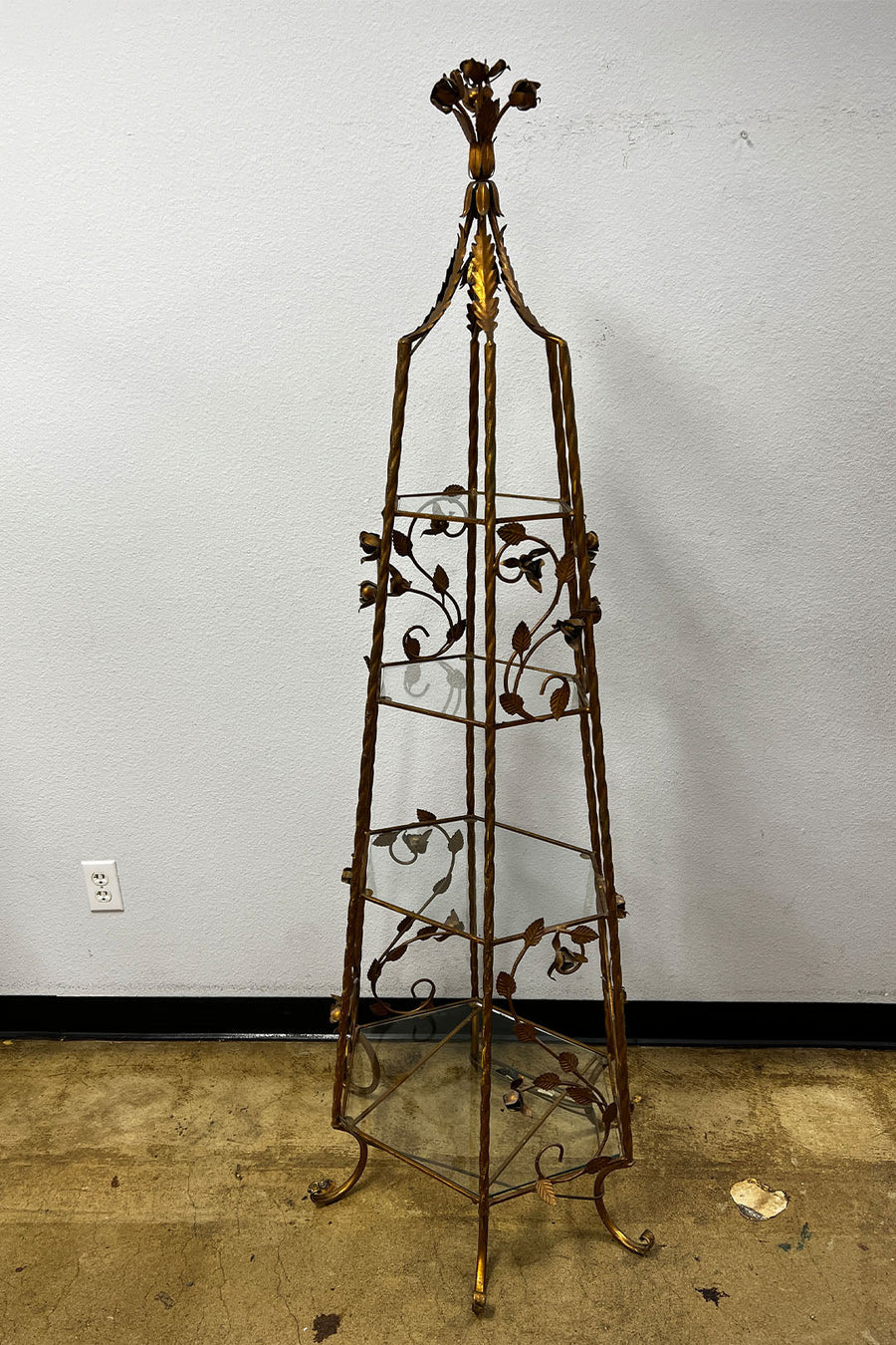 1960s Bronze Iron Etagere With Glass Shelves + Lamp - Burning Torch Online Boutique