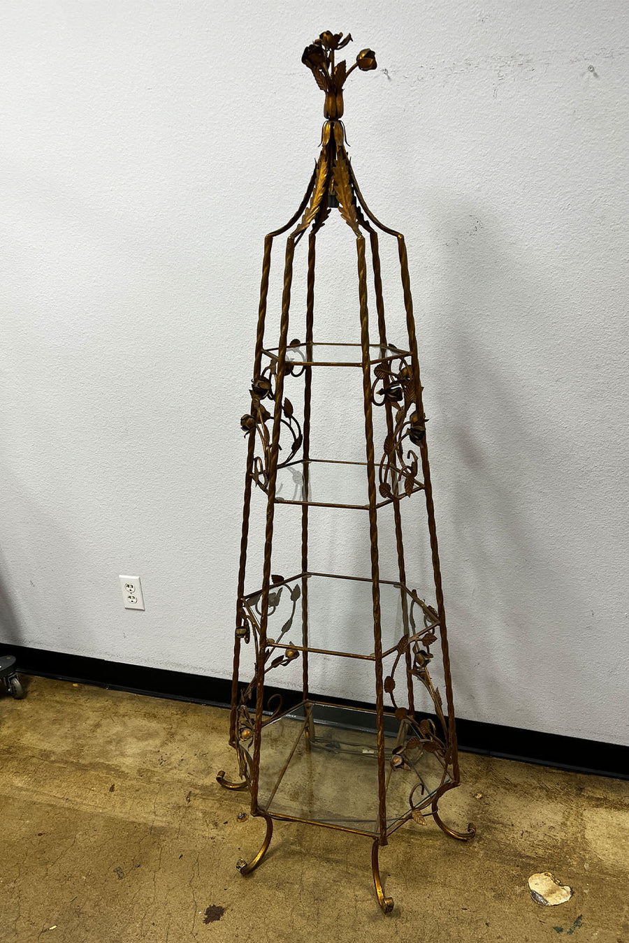 1960s Bronze Iron Etagere With Glass Shelves + Lamp - Burning Torch Online Boutique