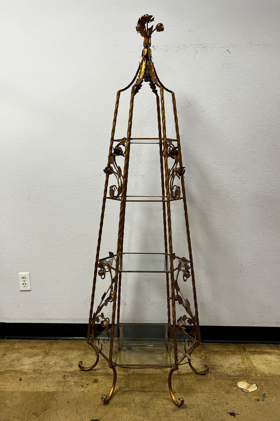 1960s Bronze Iron Etagere With Glass Shelves + Lamp - Burning Torch Online Boutique