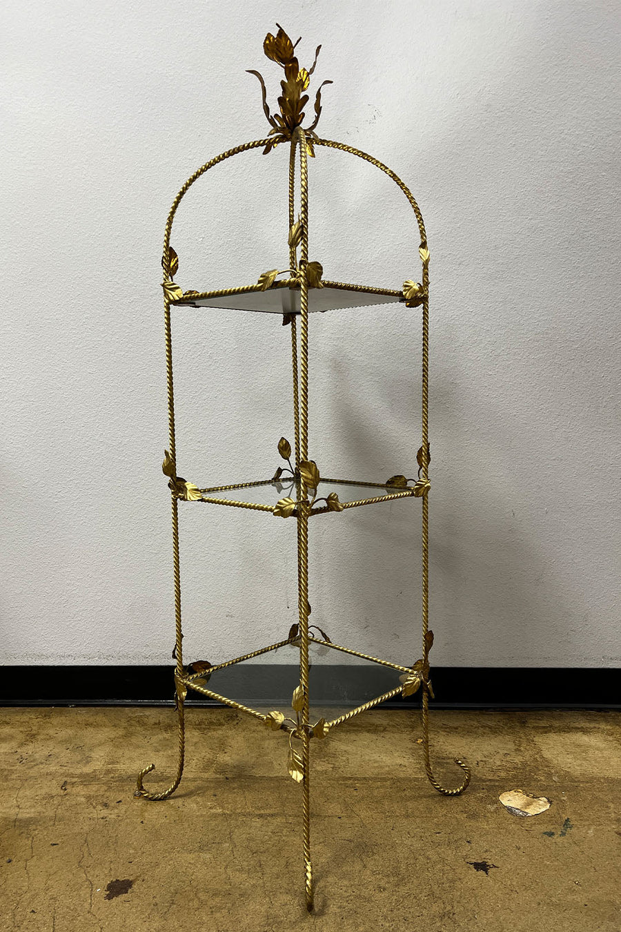 1960s Gold Iron Etagere With Glass Shelves - Burning Torch Online Boutique