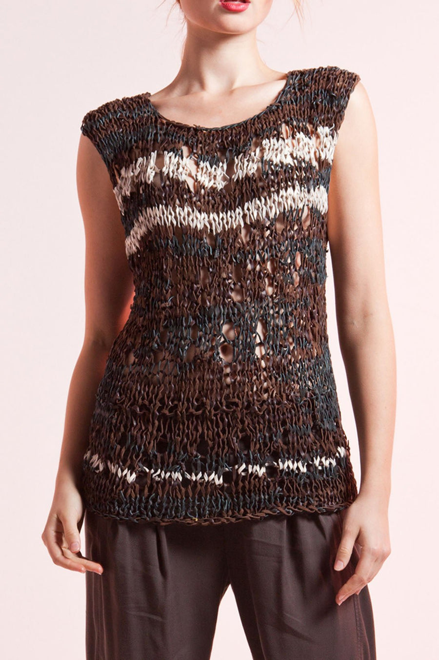 20453 HAND TIED LEATHER SWEATER - Burning Torch Online Boutique