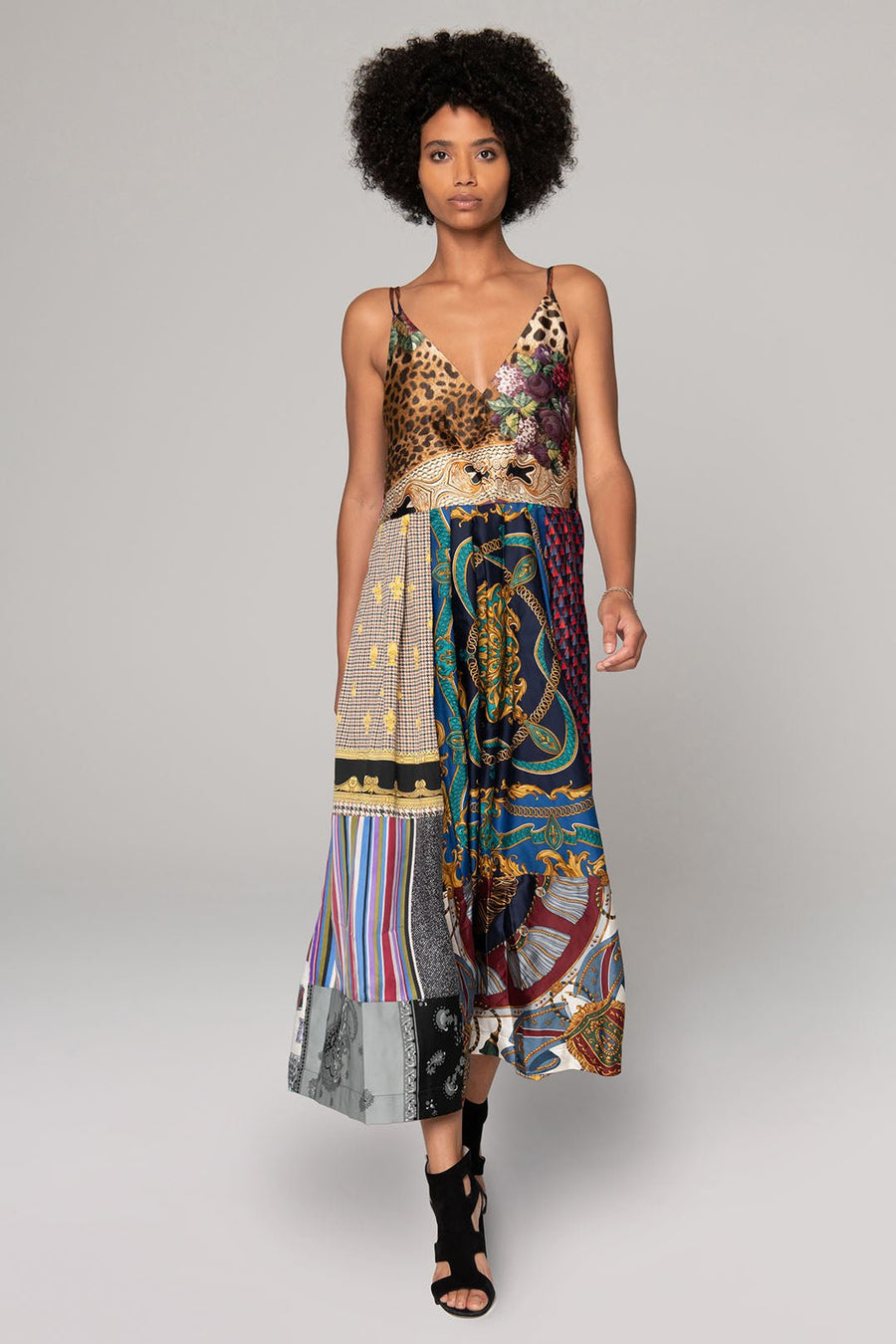 ALICE UPCYCLED SCARVES BARE MIDI DRESS, MULTI - Burning Torch Online Boutique