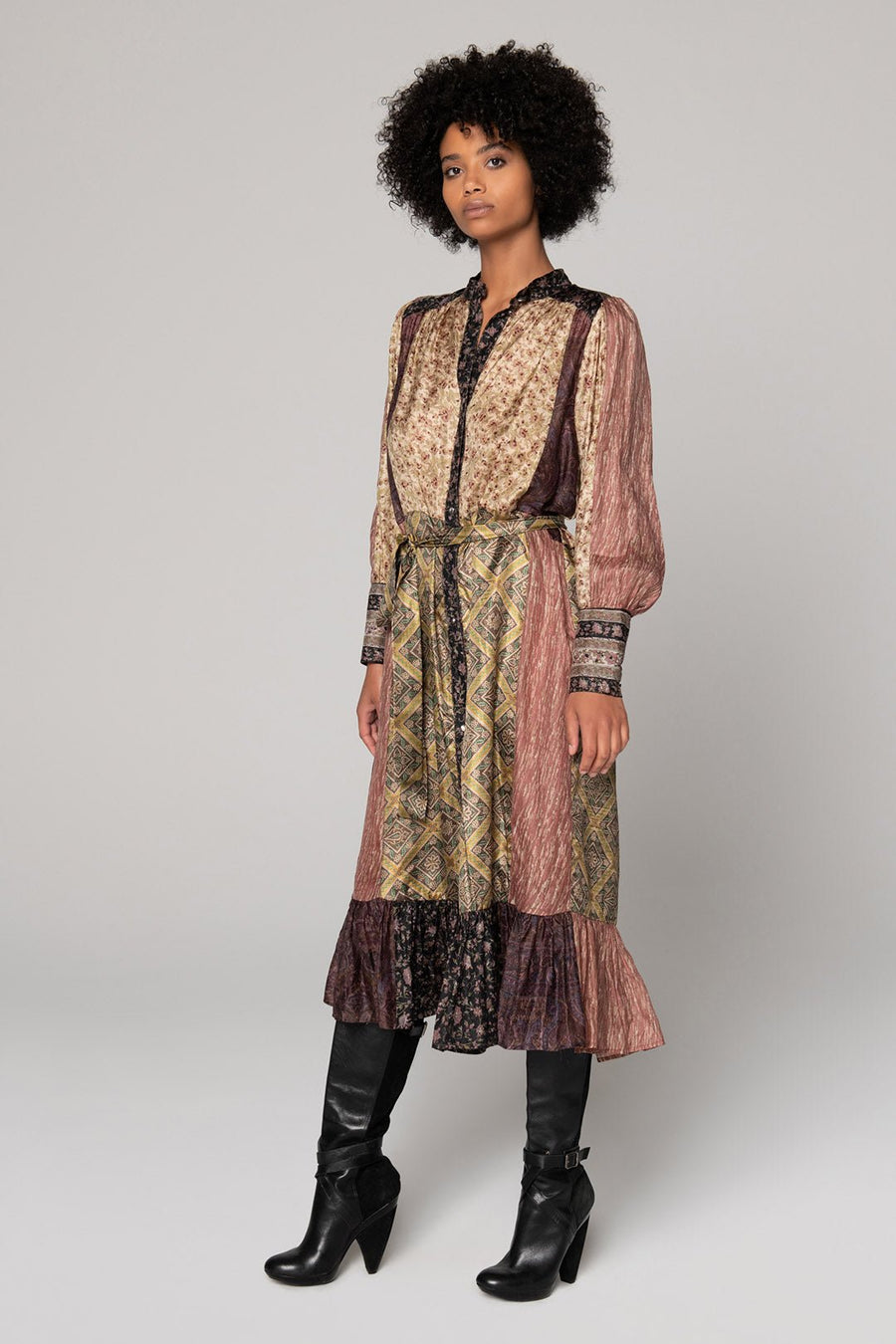 ASHBURY UPCYCLED SARI MIDI DRESS, MULTI - SAMPLE 30524 - Burning Torch Online Boutique