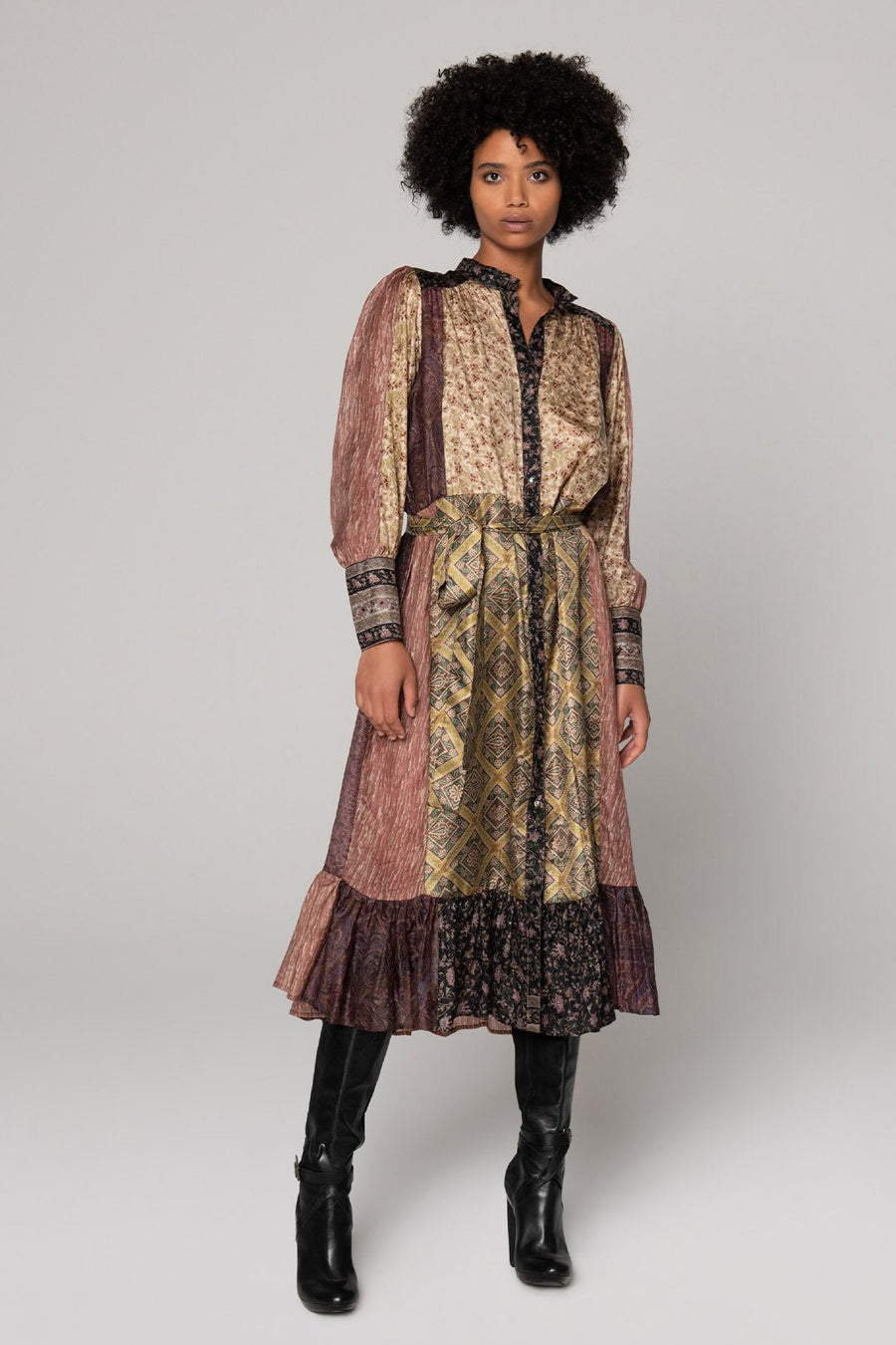 ASHBURY UPCYCLED SARI MIDI DRESS, MULTI - SAMPLE 30524 - Burning Torch Online Boutique