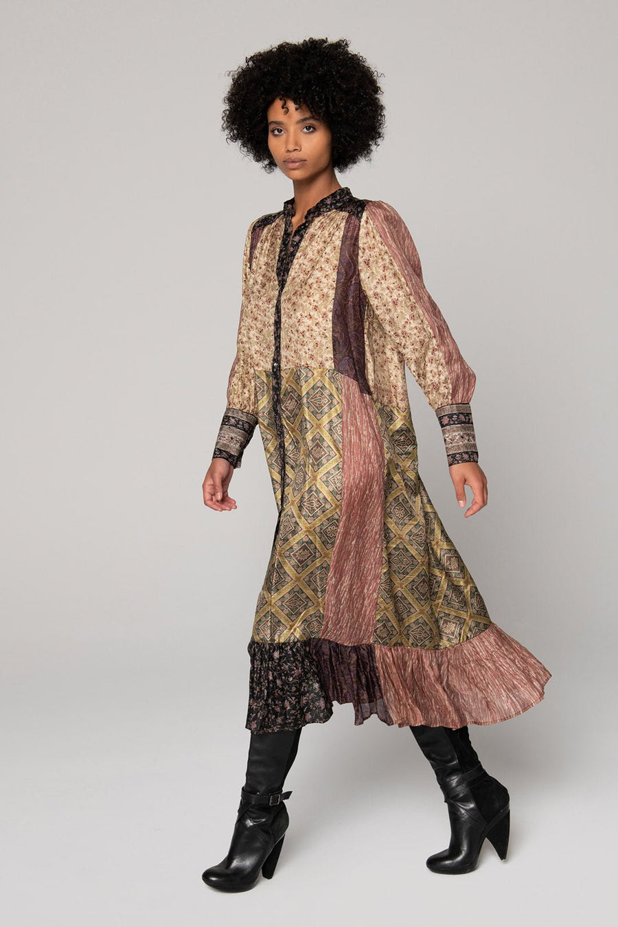 ASHBURY UPCYCLED SARI MIDI DRESS, MULTI - SAMPLE 30524 - Burning Torch Online Boutique