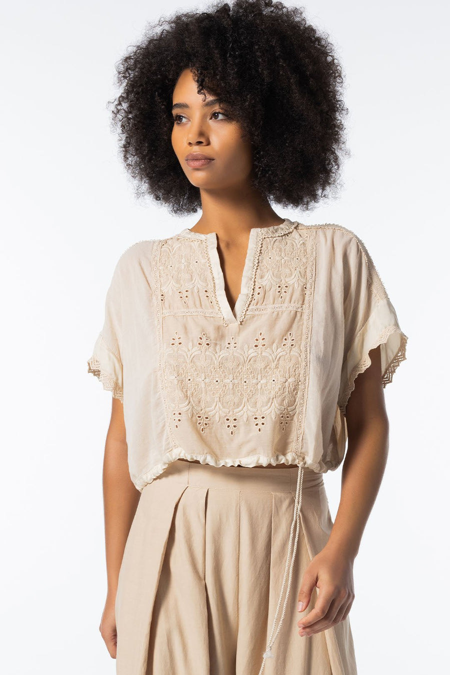 ATHENA POPOVER TOP, SAND - Burning Torch Online Boutique