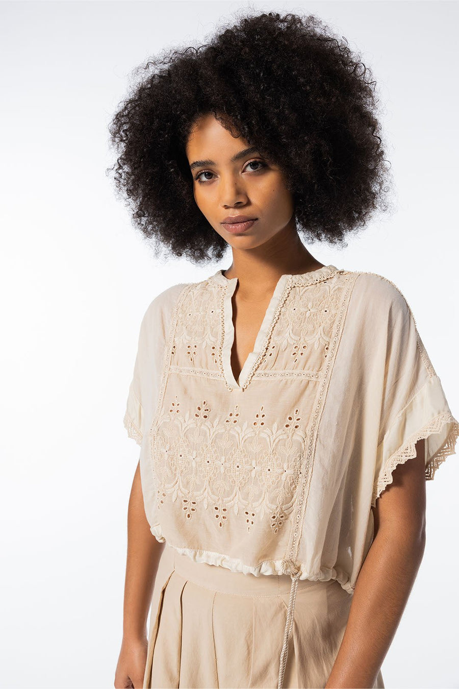 ATHENA POPOVER TOP, SAND - Burning Torch Online Boutique