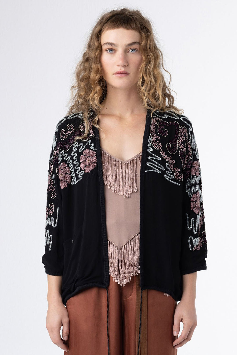AVALON HAND BEADED GEORGETTE JACKET - Burning Torch Online Boutique