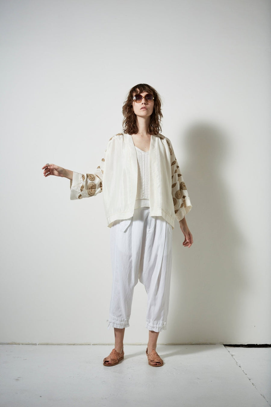 BEL - AIR SILK CROPPED KIMONO TOP, SALT - SAMPLE 20938 - Burning Torch Online Boutique