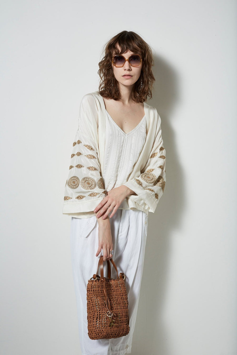 BEL - AIR SILK CROPPED KIMONO TOP, SALT - SAMPLE 20938 - Burning Torch Online Boutique