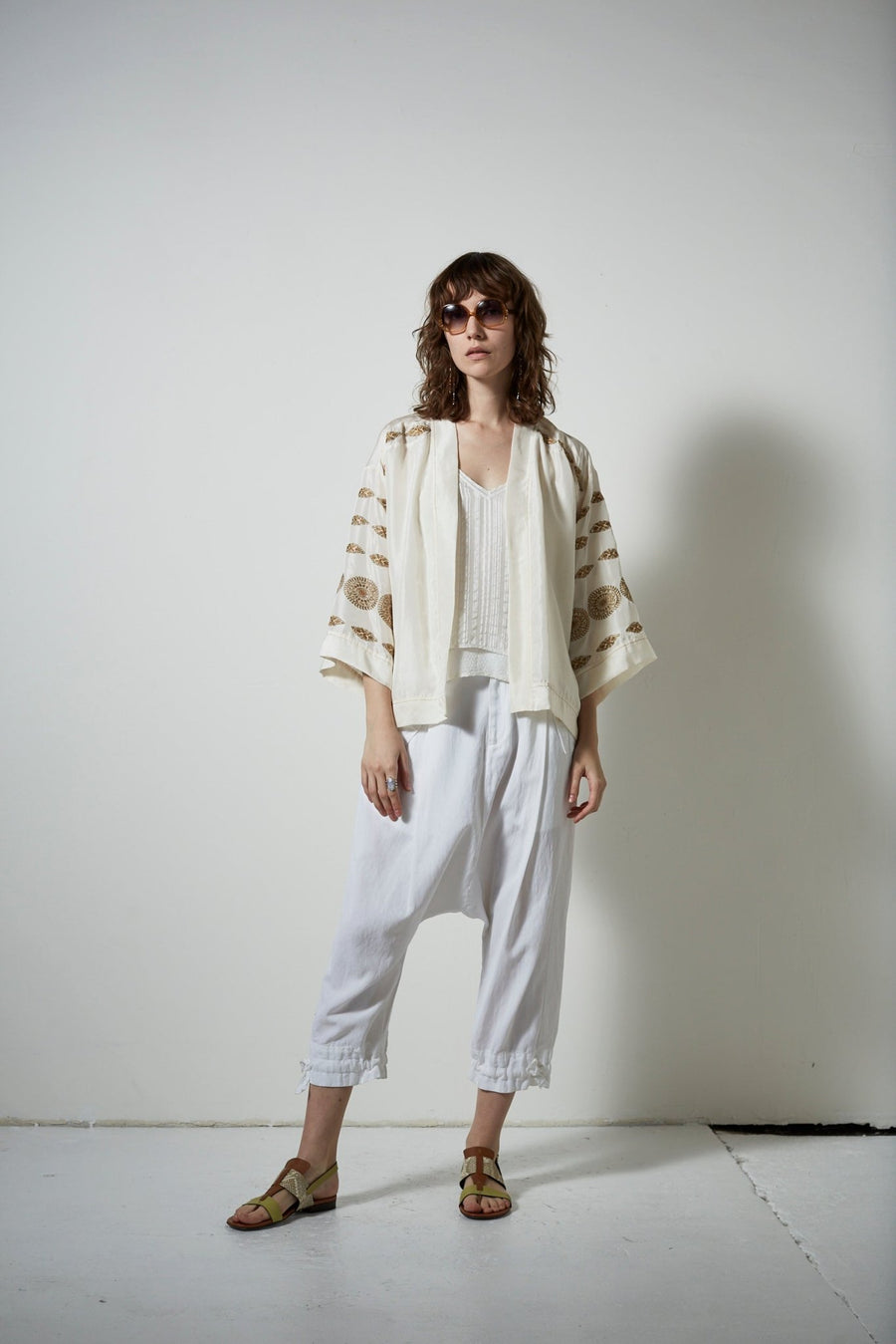 BEL - AIR SILK CROPPED KIMONO TOP, SALT - SAMPLE 20938 - Burning Torch Online Boutique