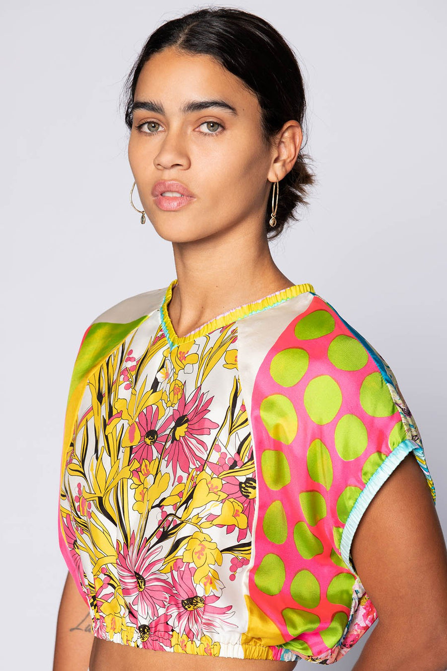 BRIDGETTE CROPPED SHORT SLEEVE TOP, MULTI - Burning Torch Online Boutique