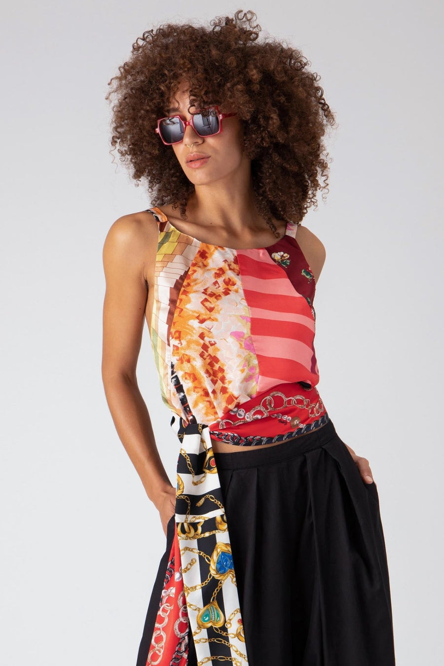 BRIDGETTE SLEEVELESS TIE TOP, MULTI - Burning Torch Online Boutique