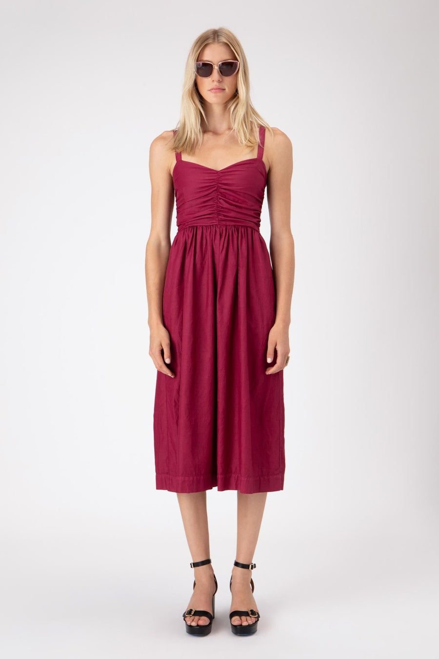 BRYCE RUCHED BODICE DRESS, SANGRIA - Burning Torch Online Boutique