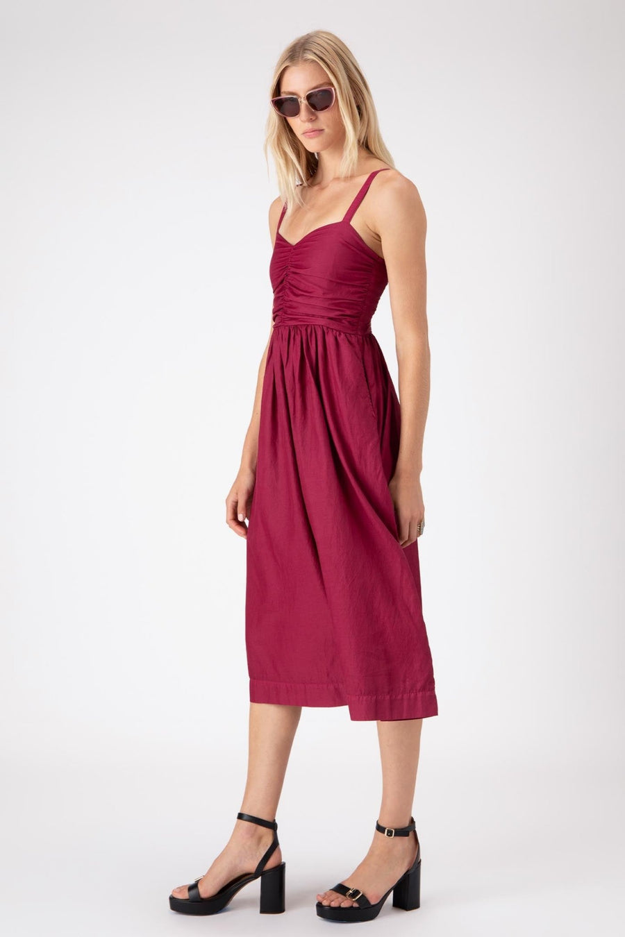 BRYCE RUCHED BODICE DRESS, SANGRIA - Burning Torch Online Boutique