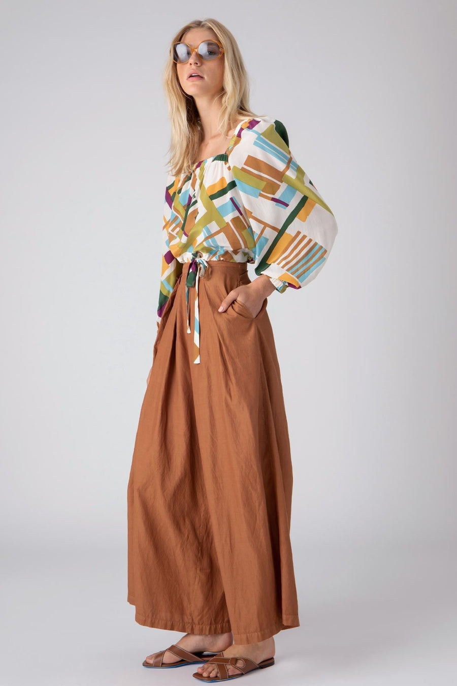 BRYCE WIDE LEG PLEATED PANT, AMBER - Burning Torch Online Boutique