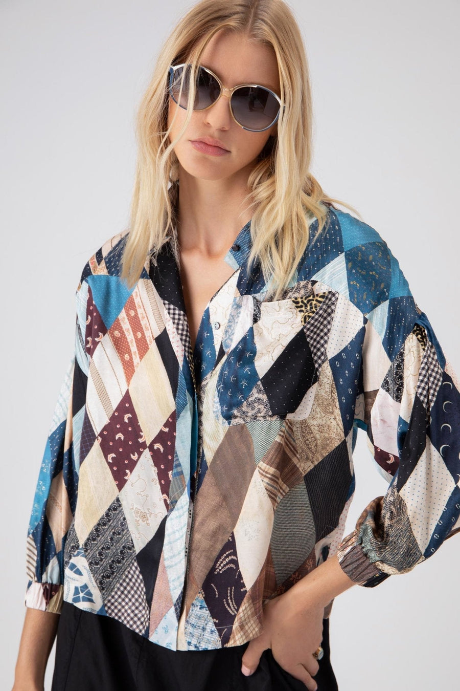 CALDER BUTTON DOWN TOP, MULTI - SAMPLE 72058 - Burning Torch Online Boutique