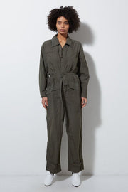CAPSULE LONG SLEEVE JUMPSUIT, ARMY - Burning Torch Online Boutique