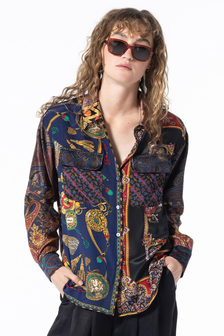 COSMOS BUTTON DOWN SHIRT, MULTI - Burning Torch Online Boutique