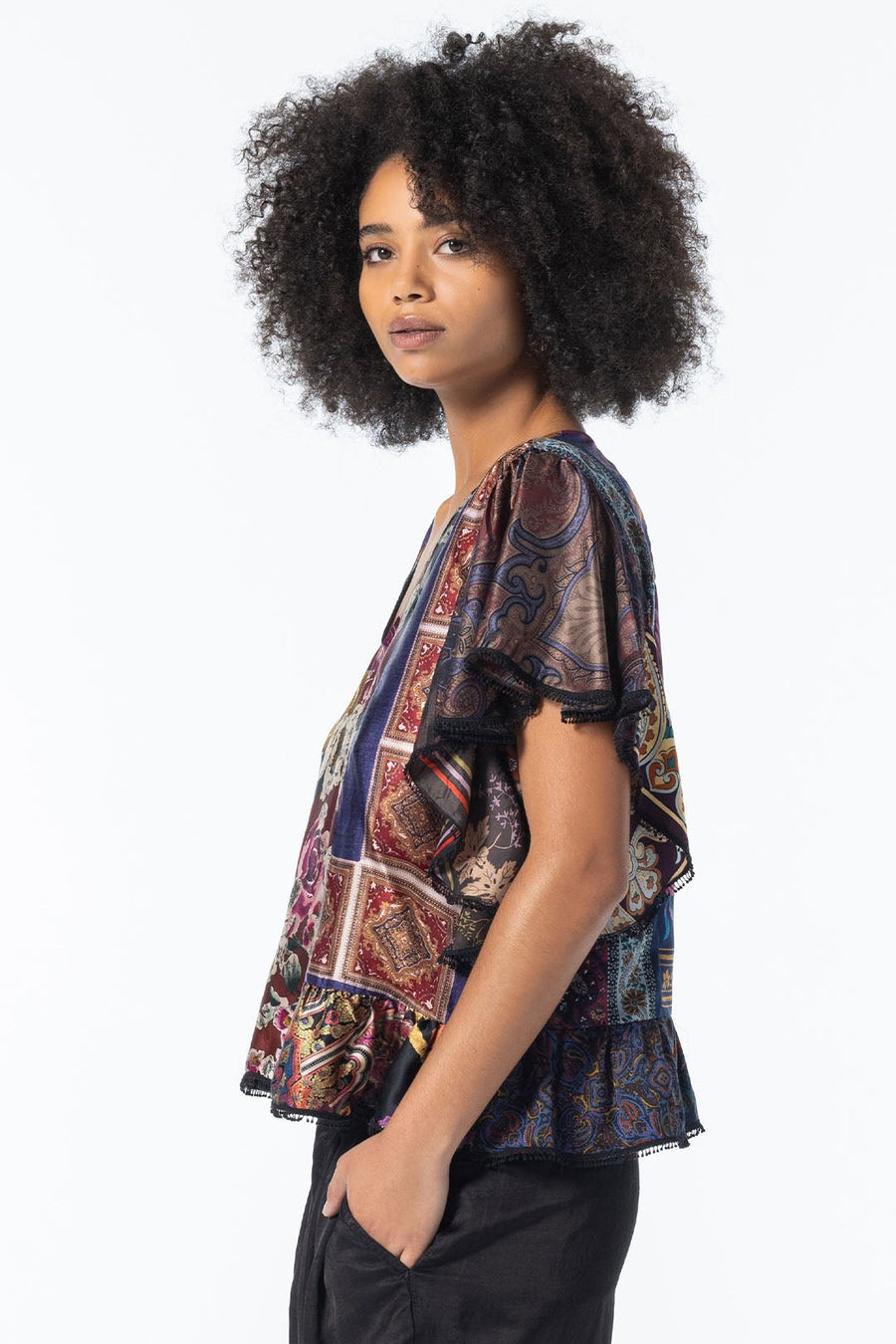 COSMOS FLUTTER SLEEVE TOP , MULTI - Burning Torch Online Boutique