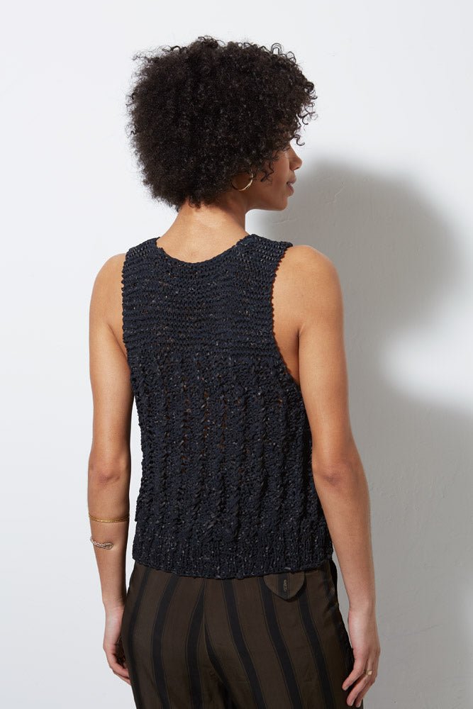 CROCHET LEATHER VEST, BLACK - Burning Torch Online Boutique