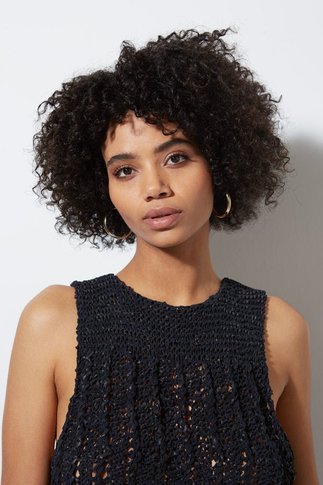 CROCHET LEATHER VEST, BLACK - Burning Torch Online Boutique