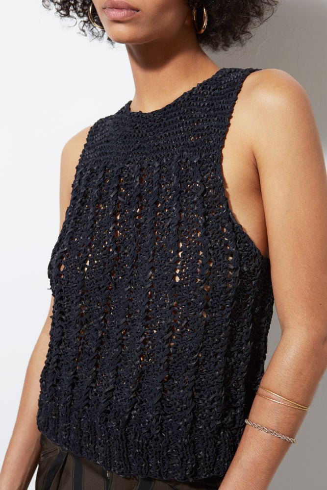 CROCHET LEATHER VEST, BLACK - Burning Torch Online Boutique