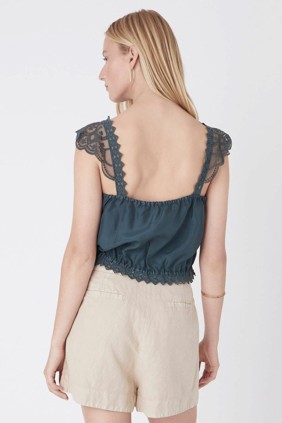 DAPHNE EMBROIDERED SILK CAMI, PETROL - Burning Torch Online Boutique