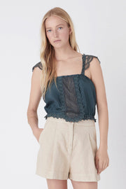 DAPHNE EMBROIDERED SILK CAMI, PETROL - Burning Torch Online Boutique